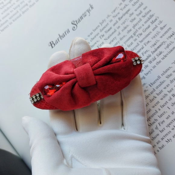 Vintage Barrette Bobby Pin Clip Paris Red Suede 1990s ❤️❤️❤️ - Picture 4 of 6